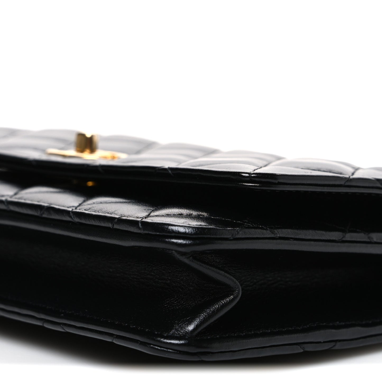Shiny Calfskin Quilted Metal Top Handle Wallet On Chain WOC Black