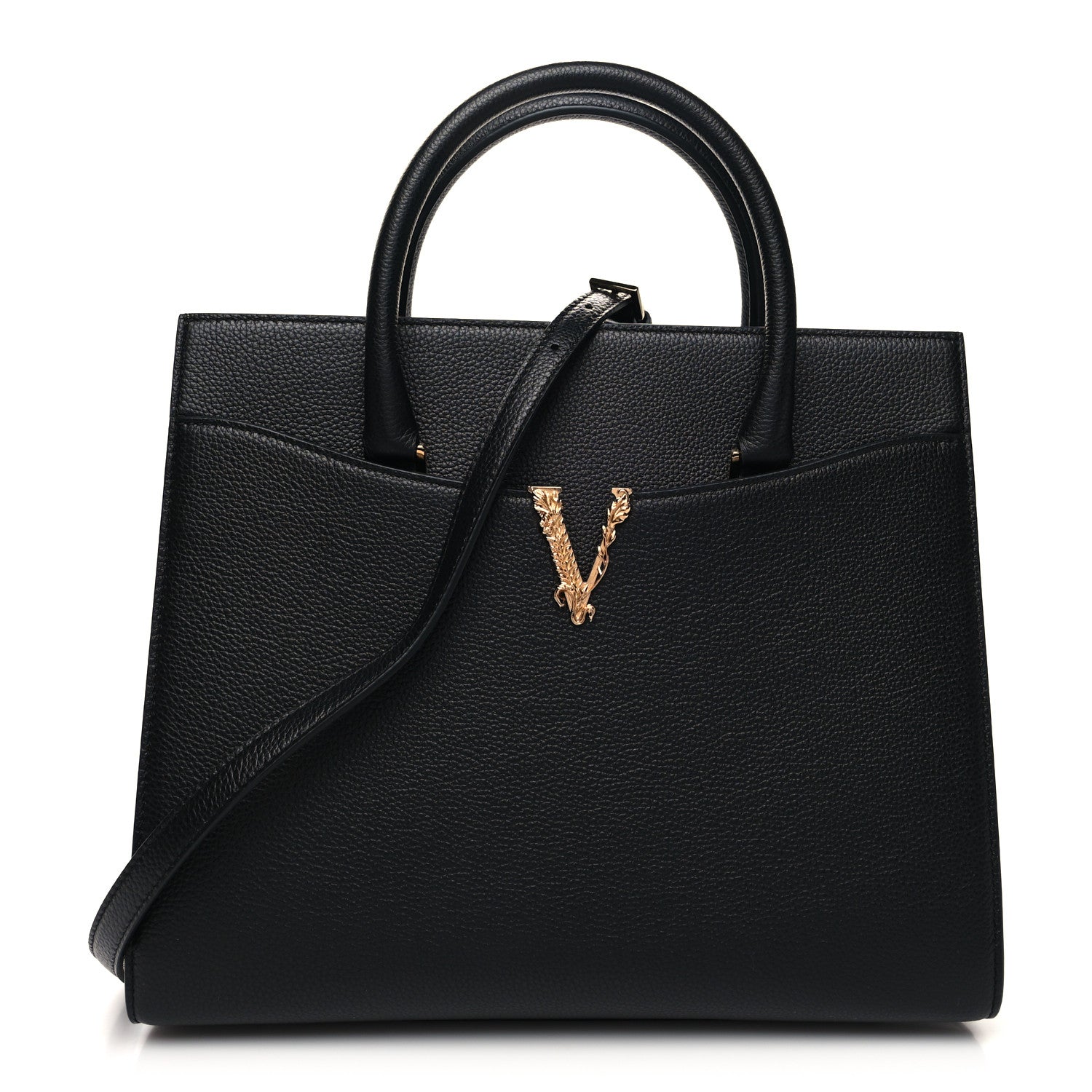 Versace Calfskin Virtus Tote Black 1 of 11