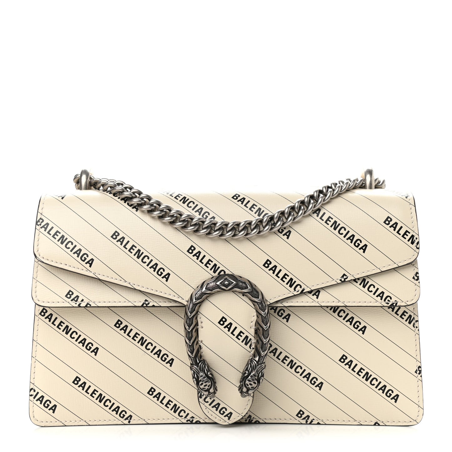 X BALENCIAGA Calfskin Logo Print Small Dionysus Shoulder Bag White