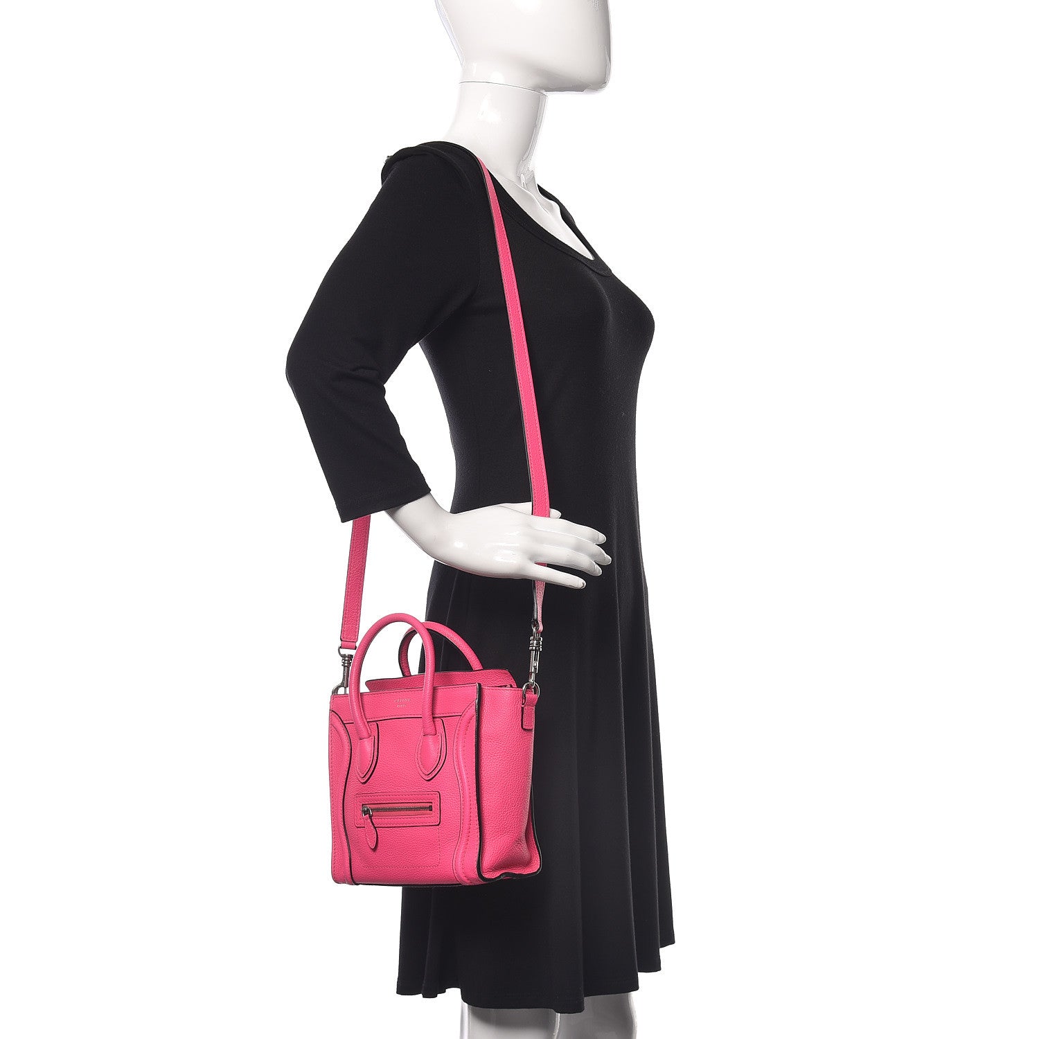 Celine Drummed Calfskin Nano Luggage Fluo Pink 2 of 12