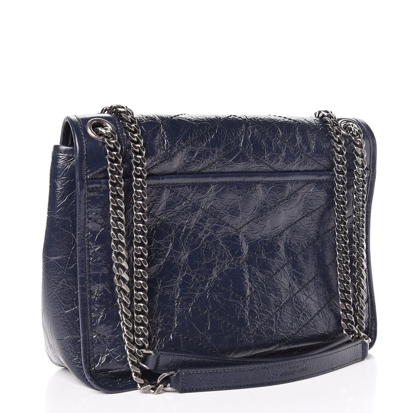 Crinkled Calfskin Matelasse Monogram Medium Niki Chain Satchel Deep Marine