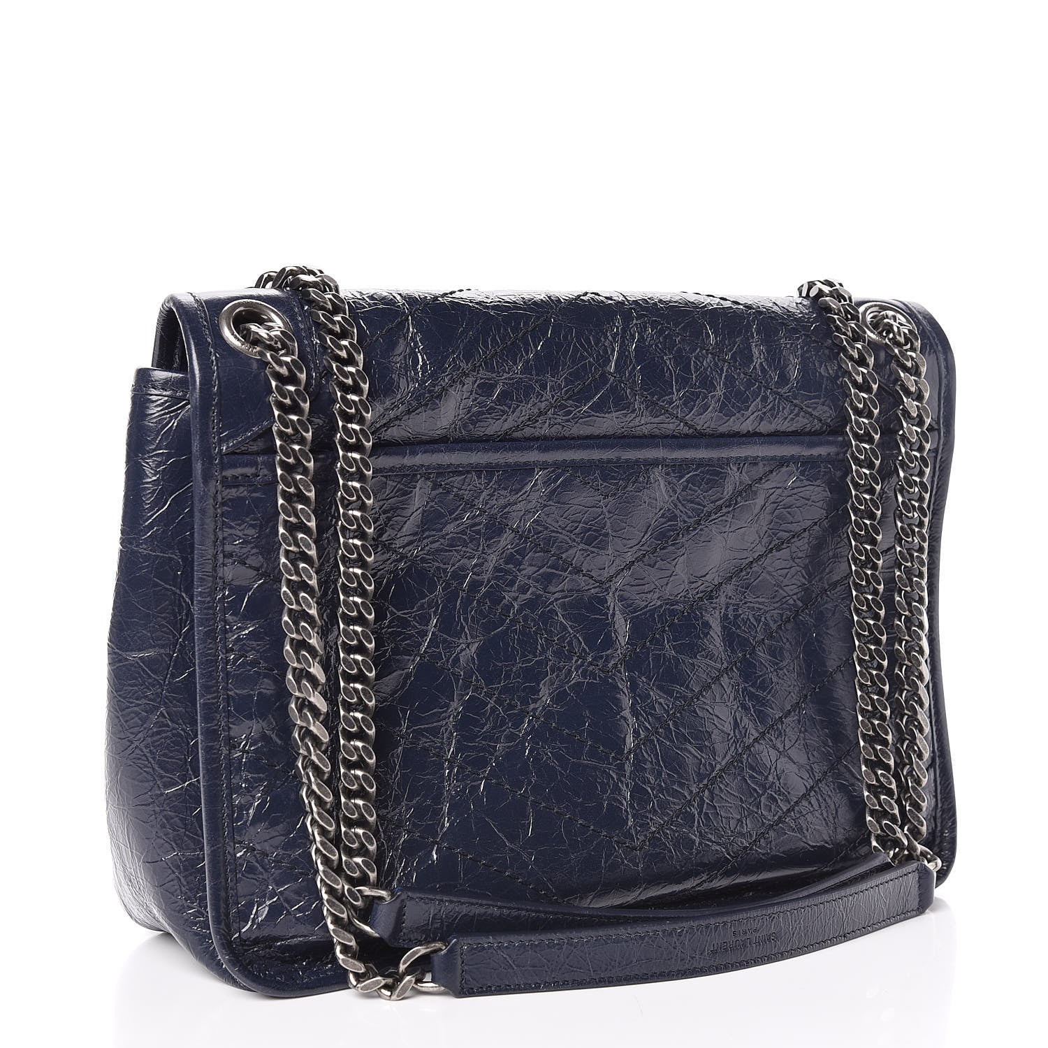 Saint Laurent Crinkled Calfskin Matelasse Monogram Medium Niki Chain Satchel Deep Marine 3 of 11