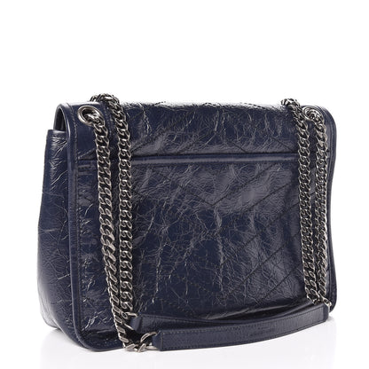 Saint Laurent Crinkled Calfskin Matelasse Monogram Medium Niki Chain Satchel Deep Marine 3 of 11