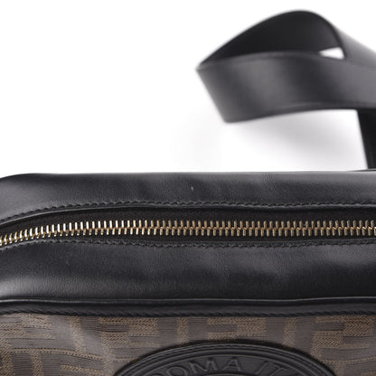 Fendi Glazed Fabric Vitello Century F is Fendi FF 1974 Stamp Patch Camera Case Mogano Panna Black 10 of 12