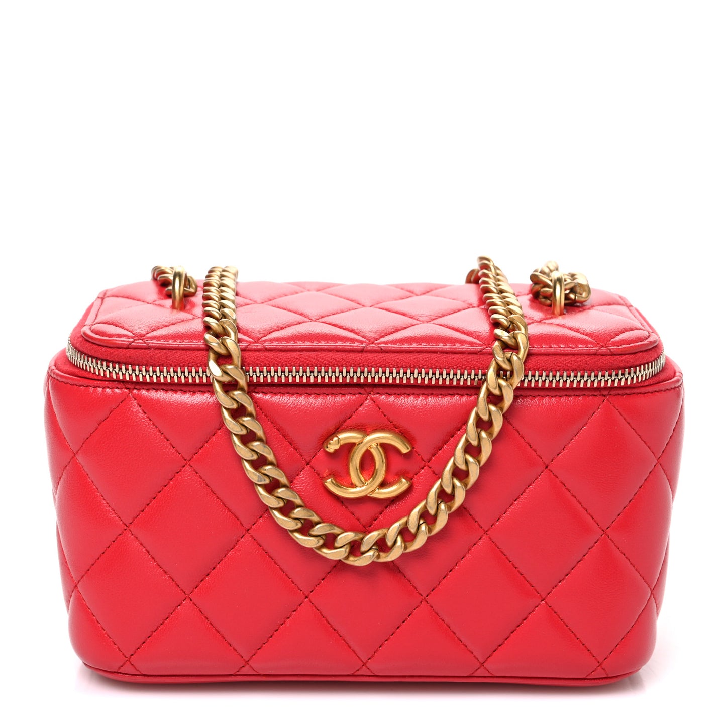 Caviar Quilted Sweetheart Vanity Case Dark Red