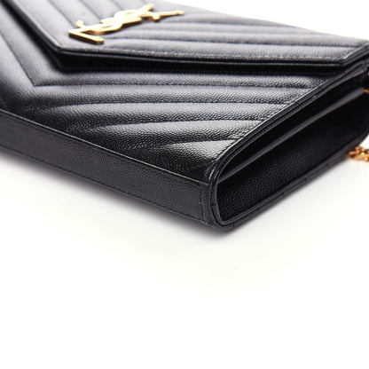 Saint Laurent Grain De Poudre Matelasse Chevron Monogram Chain Wallet Black 8 of 8