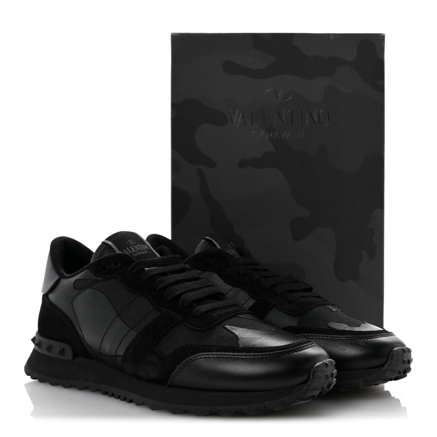 Valentino Garavani Nappa Suede Camouflage Womens Rockrunner Sneakers 39.5 Black 12 of 12