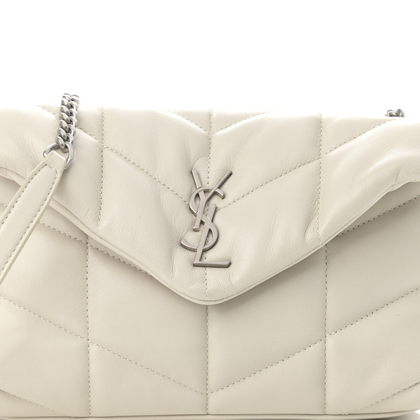 Lambskin Quilted Toy Loulou Puffer Monogram Chain Satchel Blanc Vintage