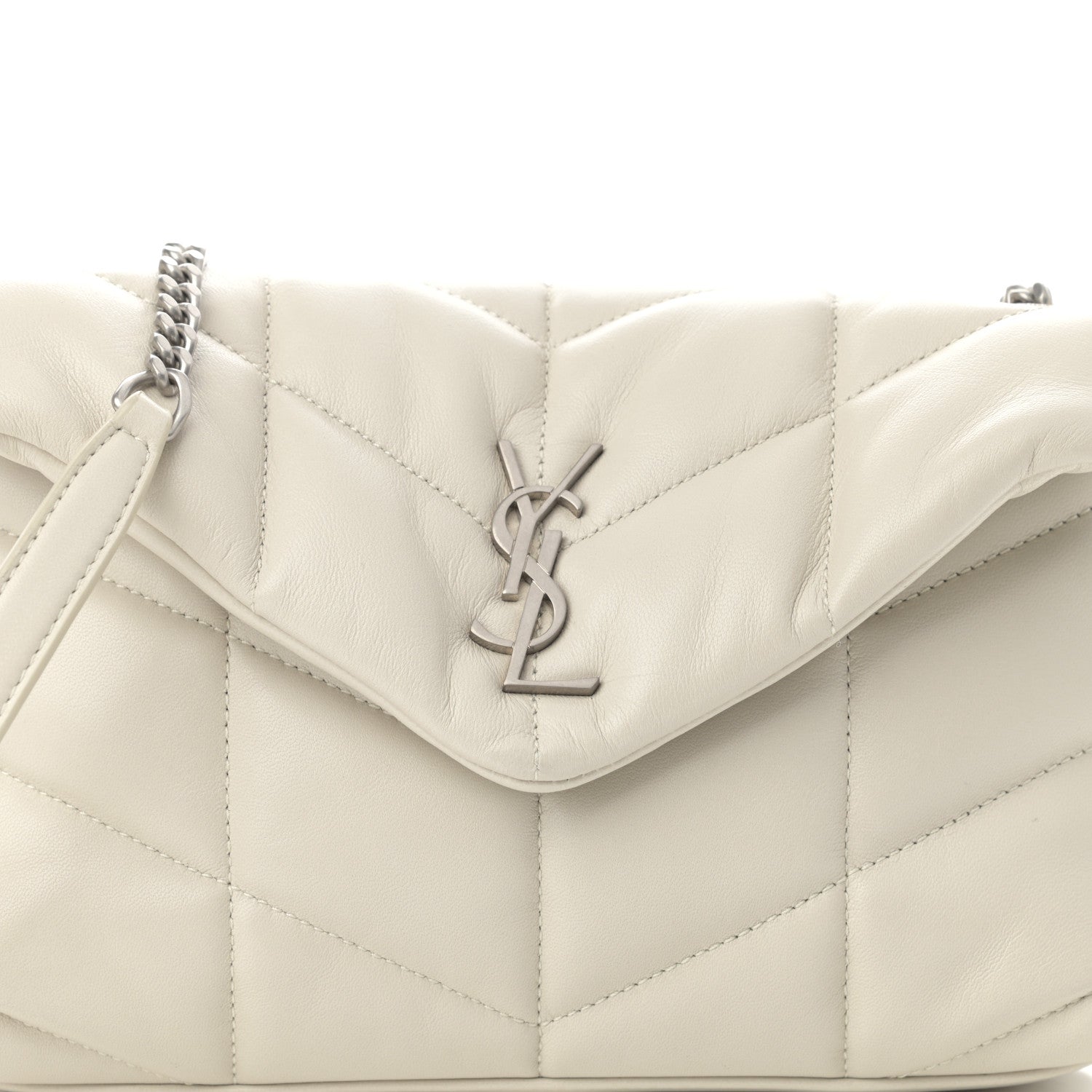 Saint Laurent Lambskin Quilted Toy Loulou Puffer Monogram Chain Satchel Blanc Vintage 8 of 12