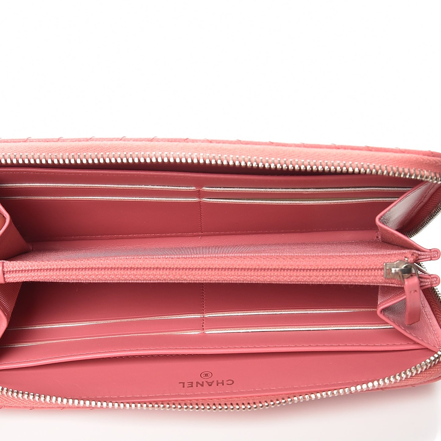 Caviar Chevron Large Gusset Zip Around Wallet Pink