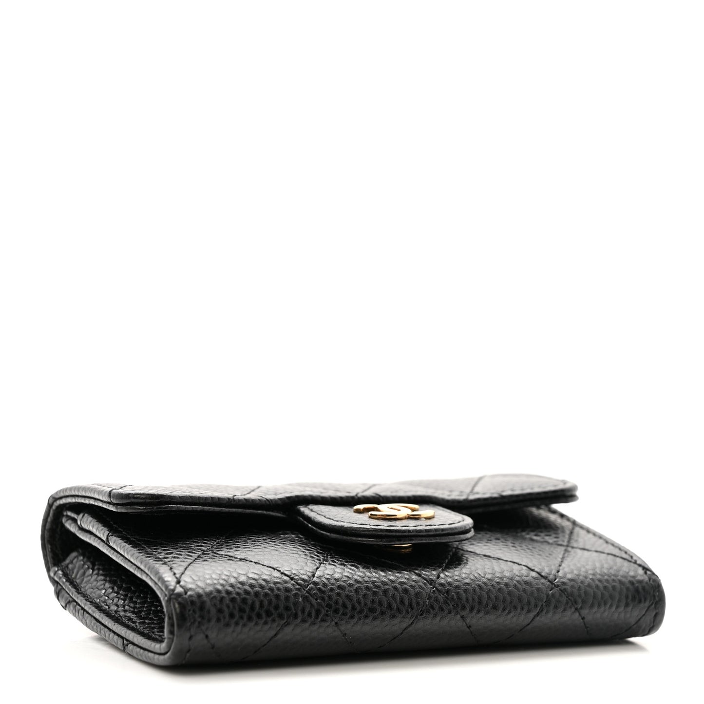 Caviar Quilted Flap Card Holder Wallet Black