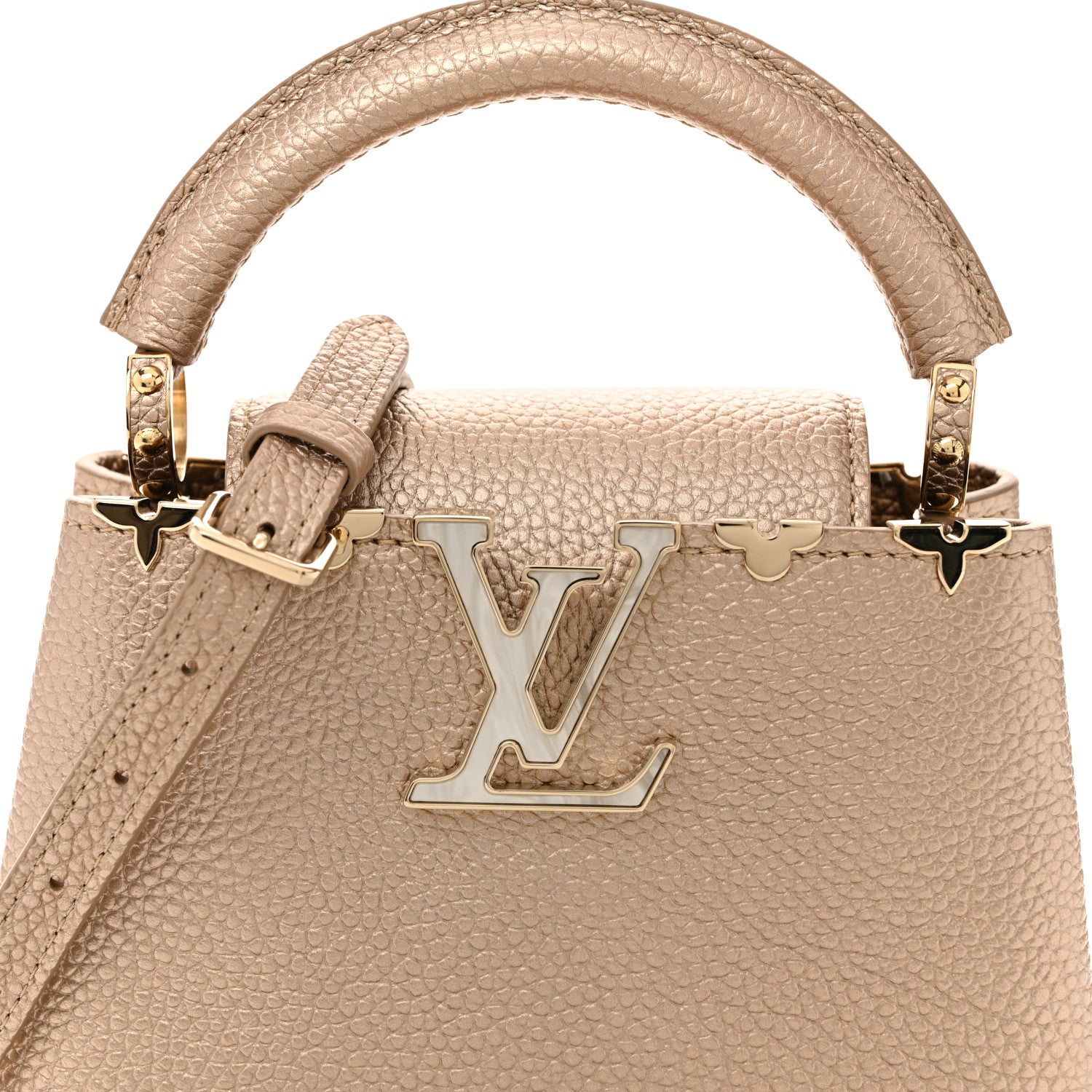 Louis Vuitton Metallic Taurillon Embellished Flower Crown Mini Capucines Gold 7 of 9