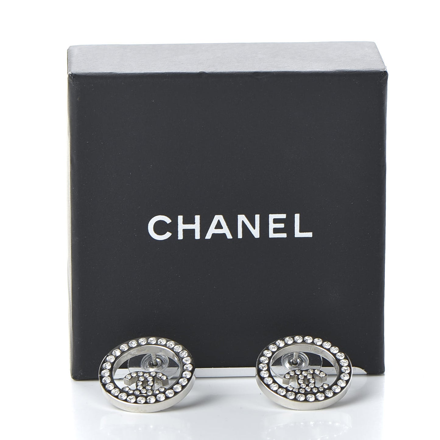 Crystal CC Round Earrings Silver