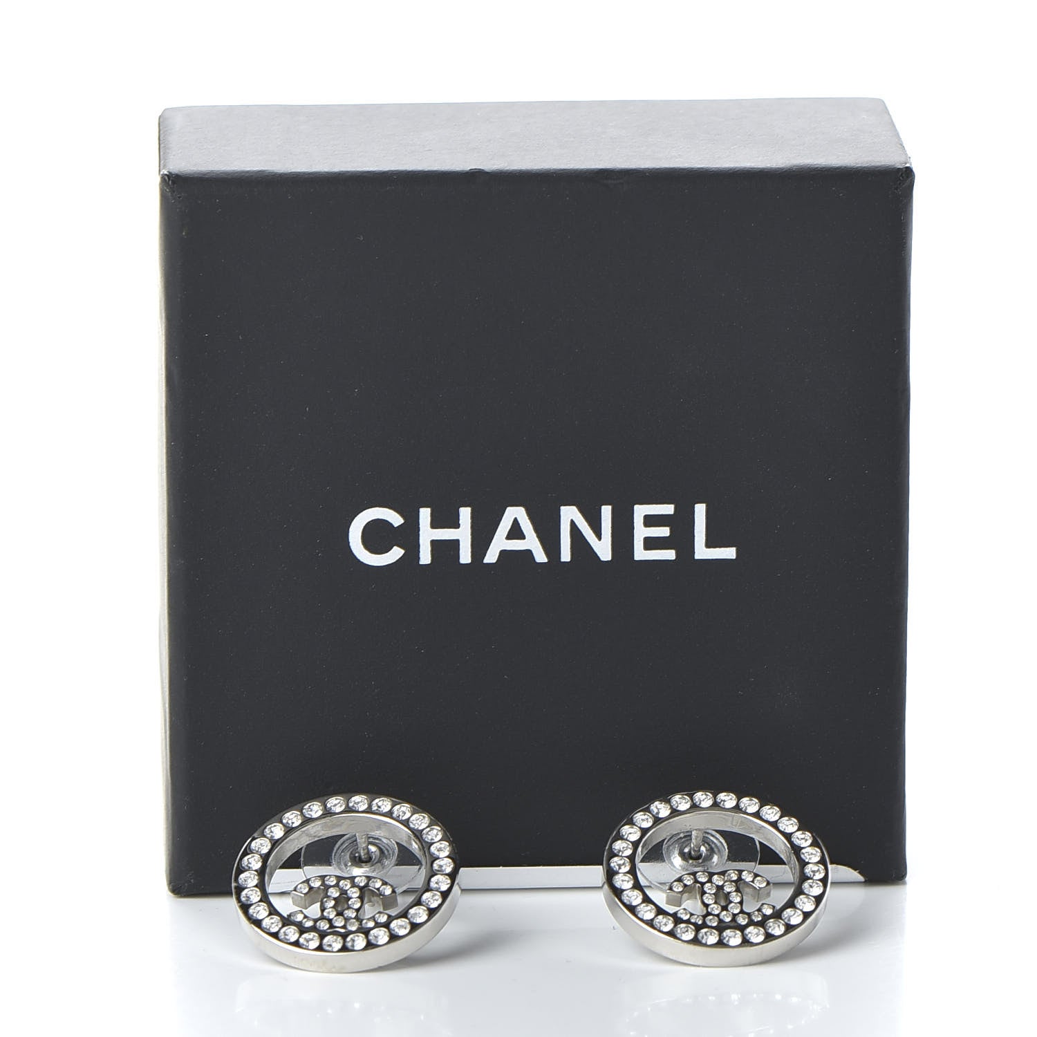 Chanel Crystal CC Round Earrings Silver 5 of 5