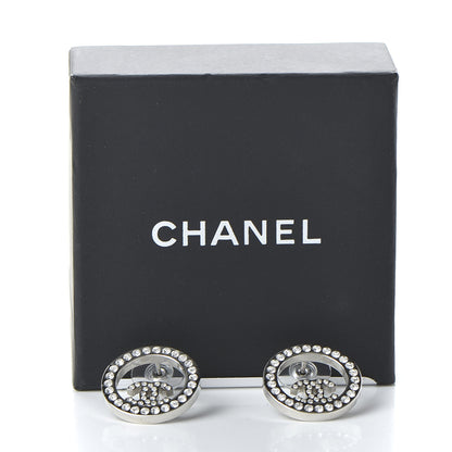 Chanel Crystal CC Round Earrings Silver 5 of 5