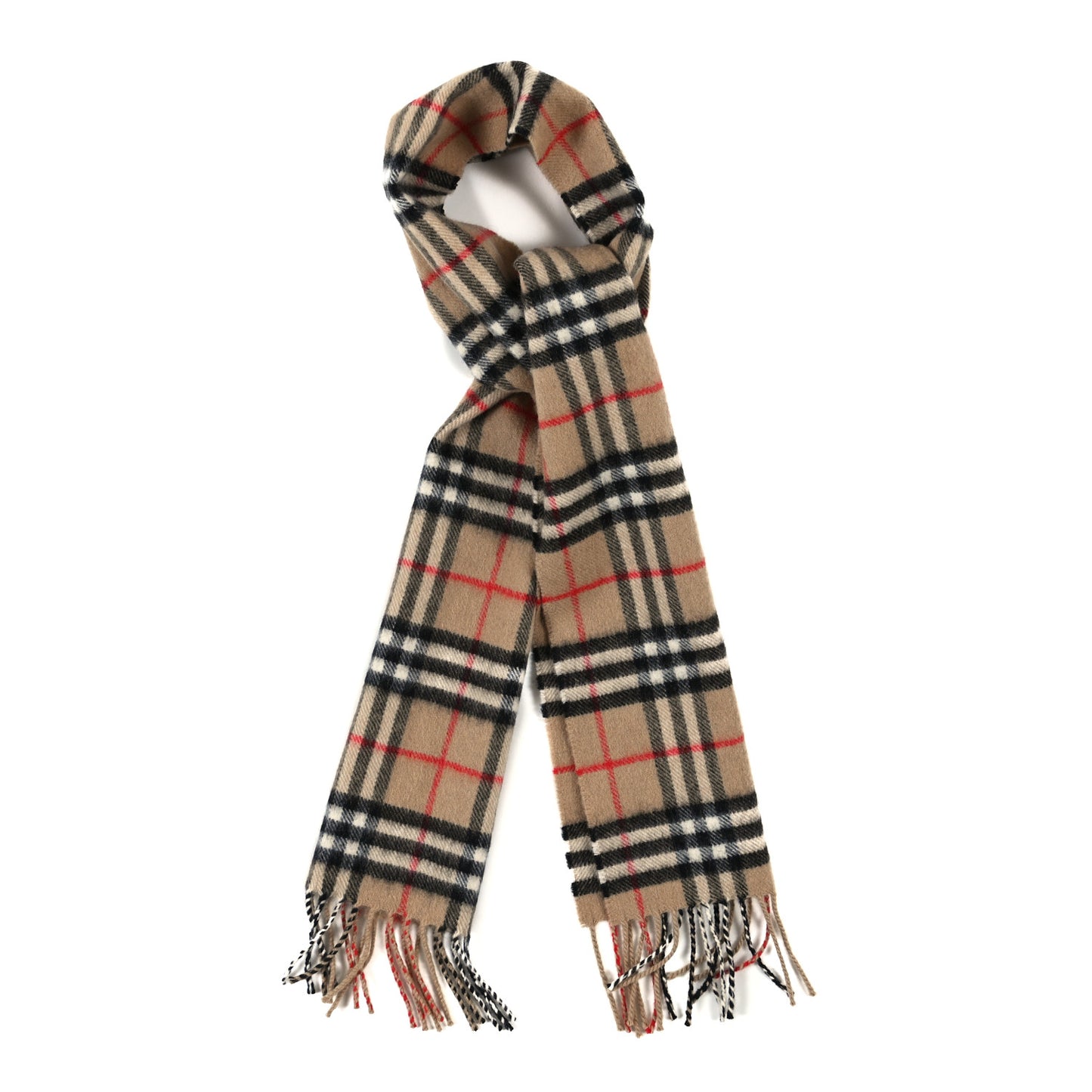 Cashmere Check Fringe Scarf Archive Beige