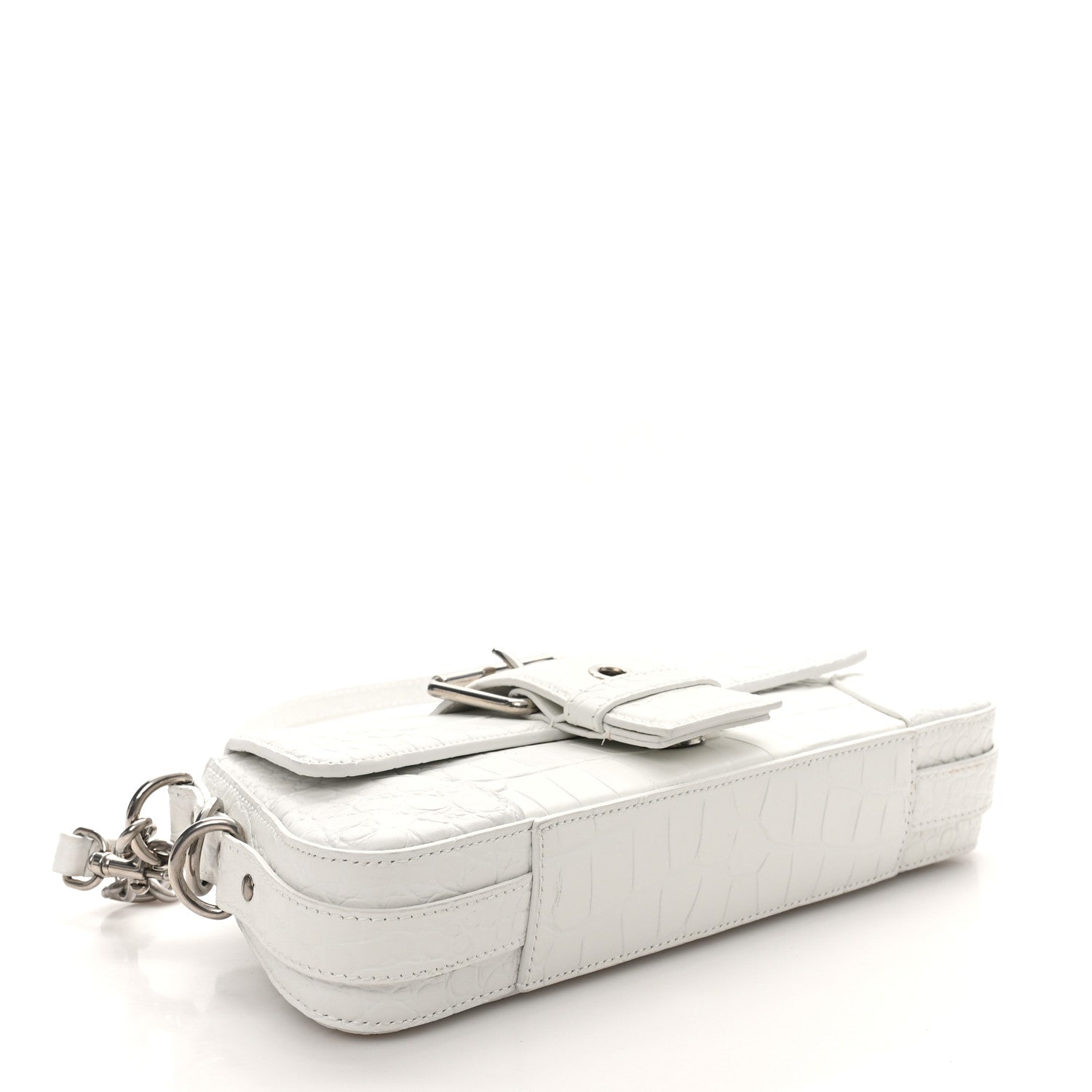 Balenciaga Calfskin Crocodile Embossed Small Lindsay Shoulder Bag Optic White 4 of 10