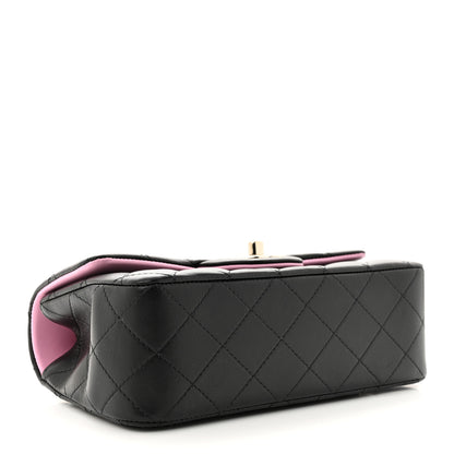 Chanel Lambskin Quilted Bi-Color Mini Top Handle Rectangular Flap Black Lilac 4 of 13