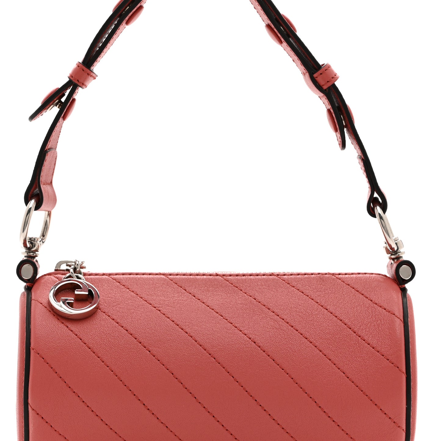 Sakai Be Green Calfskin Diagonal Stitched Mini Blondie Barrel Shoulder Bag Pink