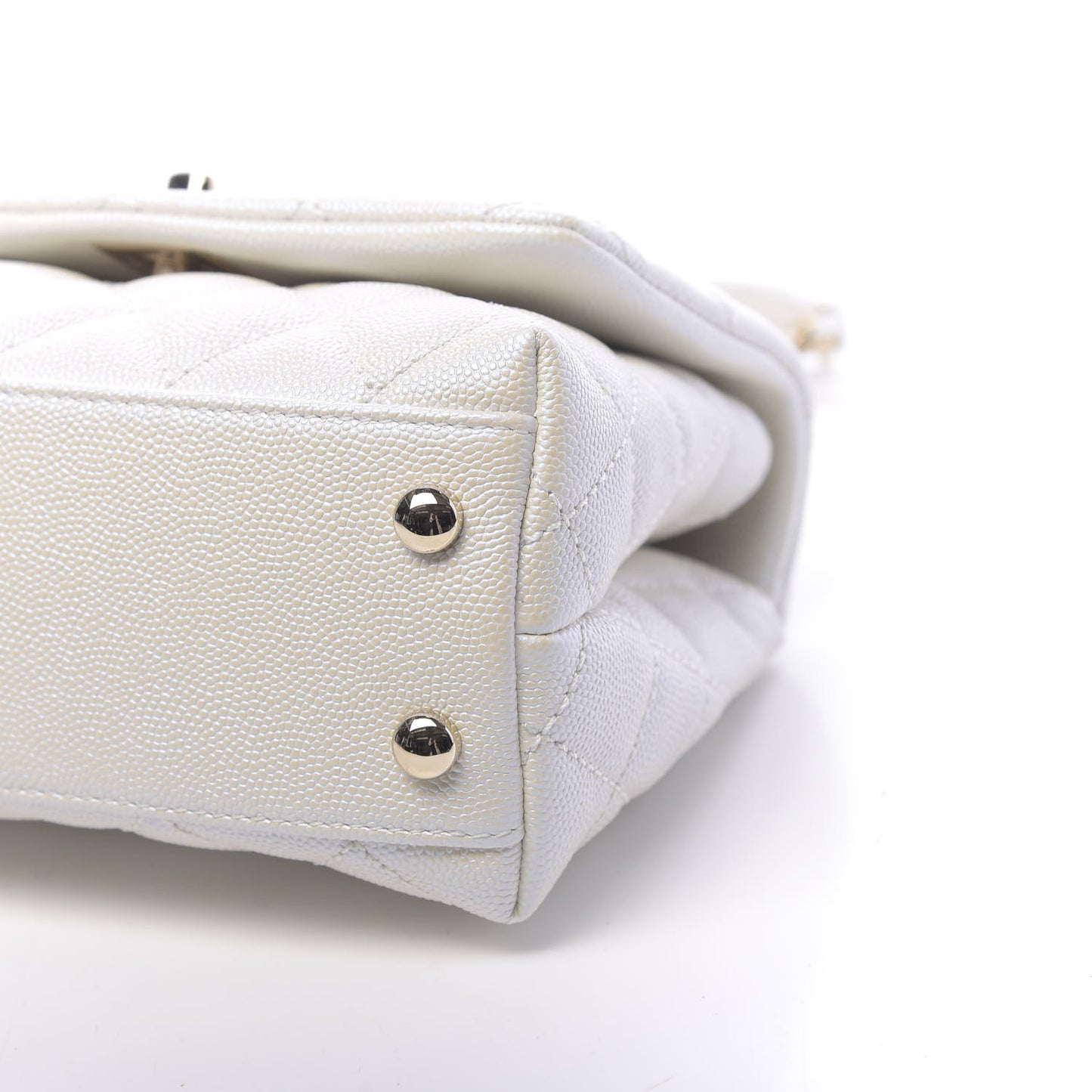 Iridescent Caviar Quilted Extra Mini Coco Handle Flap White