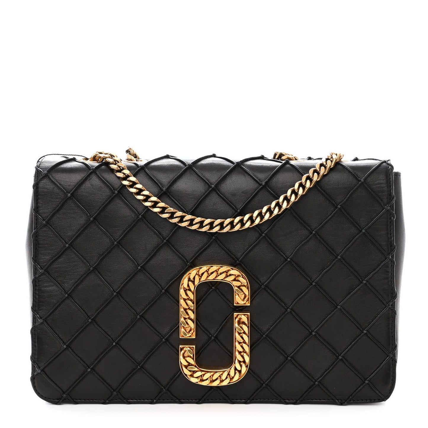 Lambskin Quilted Double Stitched The St Marc Trouble Shoulder Bag Black
