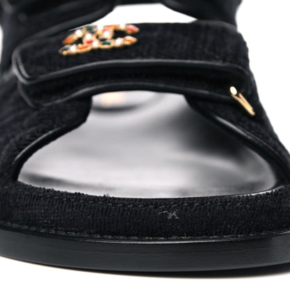 Chanel Velvet Velcro Dad Sandals 37.5 Navy Blue 9 of 12