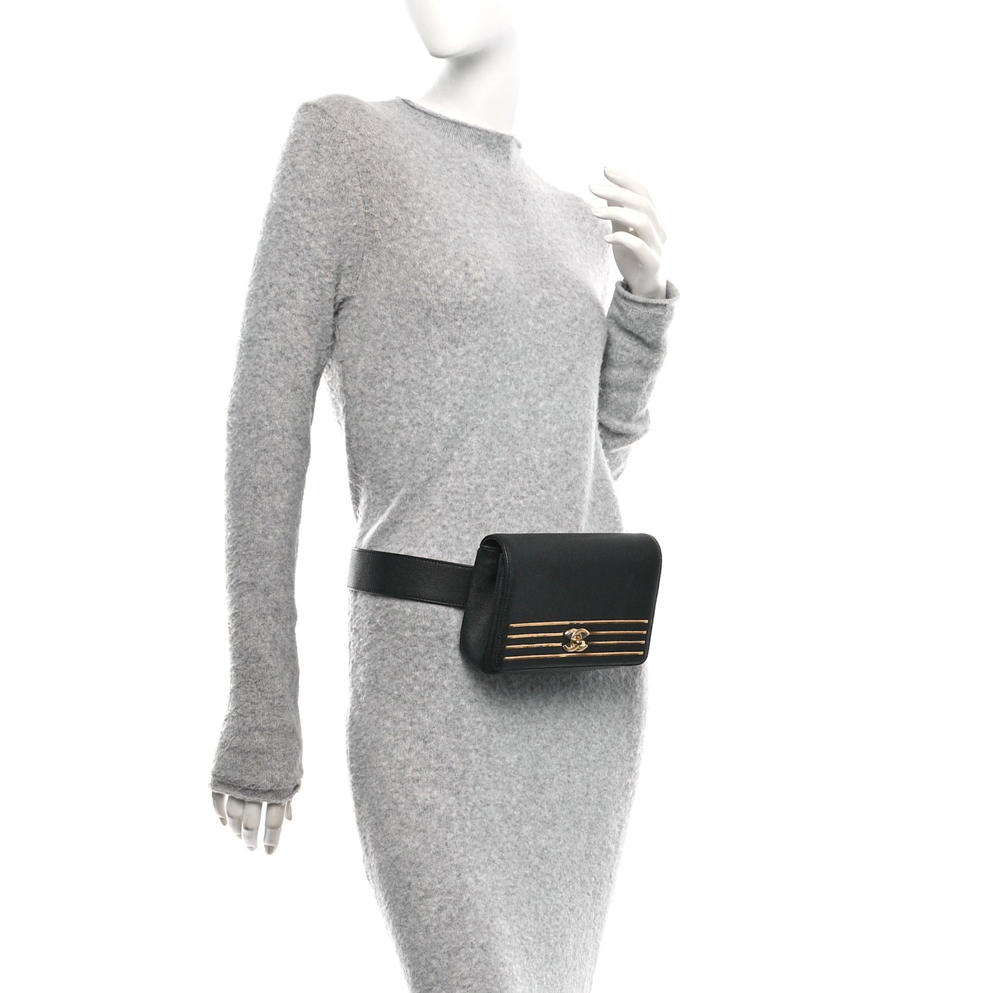 Grained Calfskin Embroidered Captain Gold Belt Bag Black
