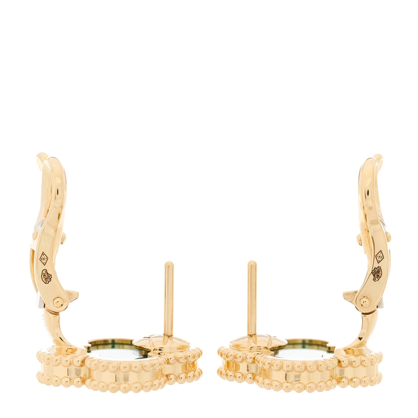 18K Yellow Gold Malachite Vintage Alhambra Earrings