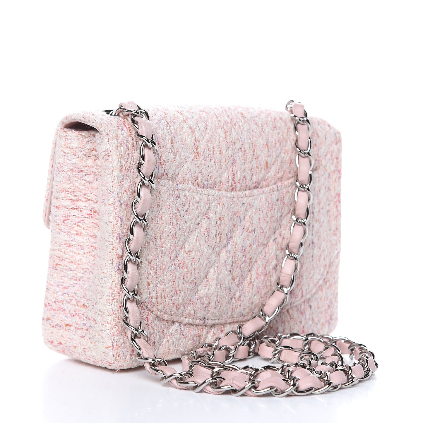 Tweed Square Mini Flap Pink