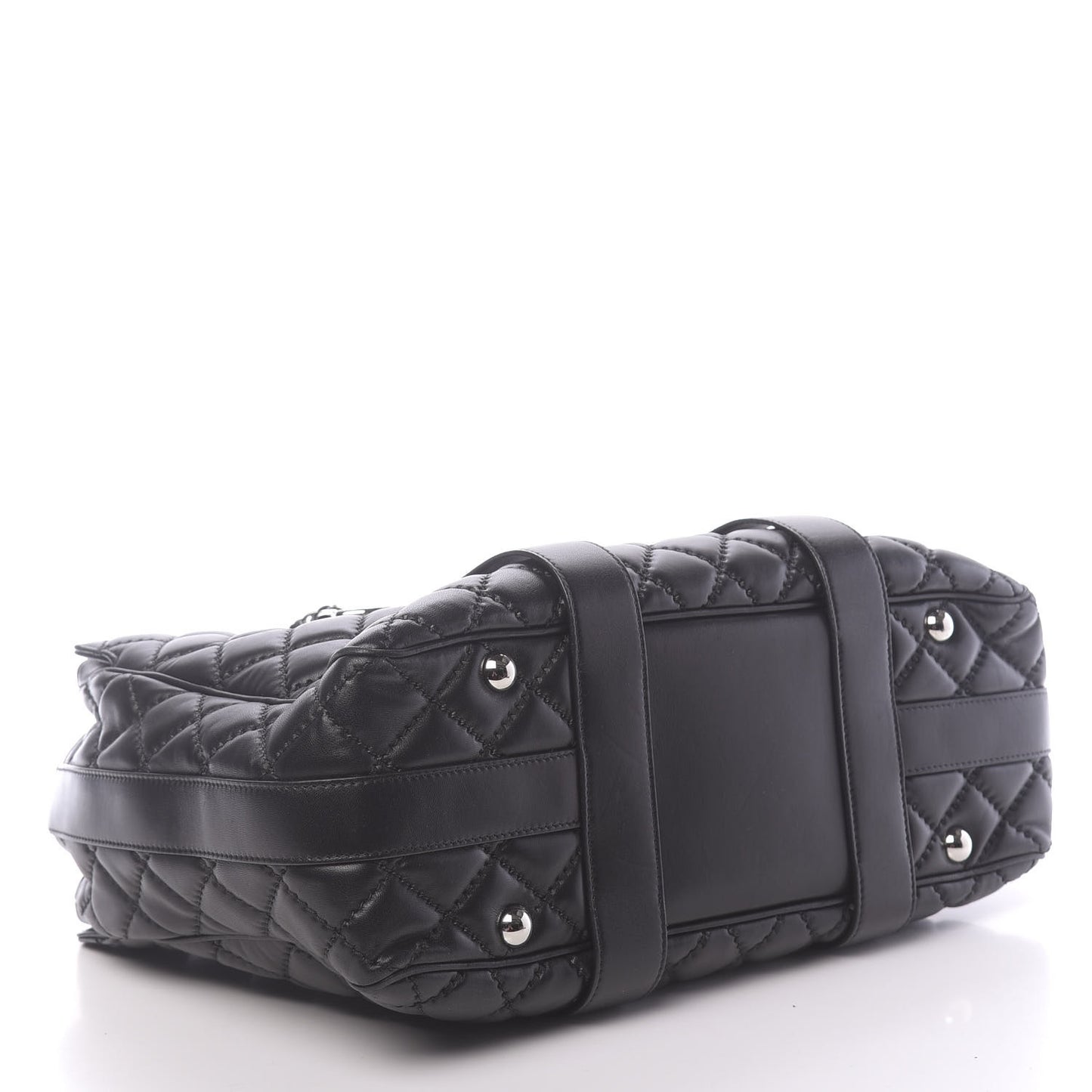 Lambskin Quilted Large Easy Carry Shopping Tote Black