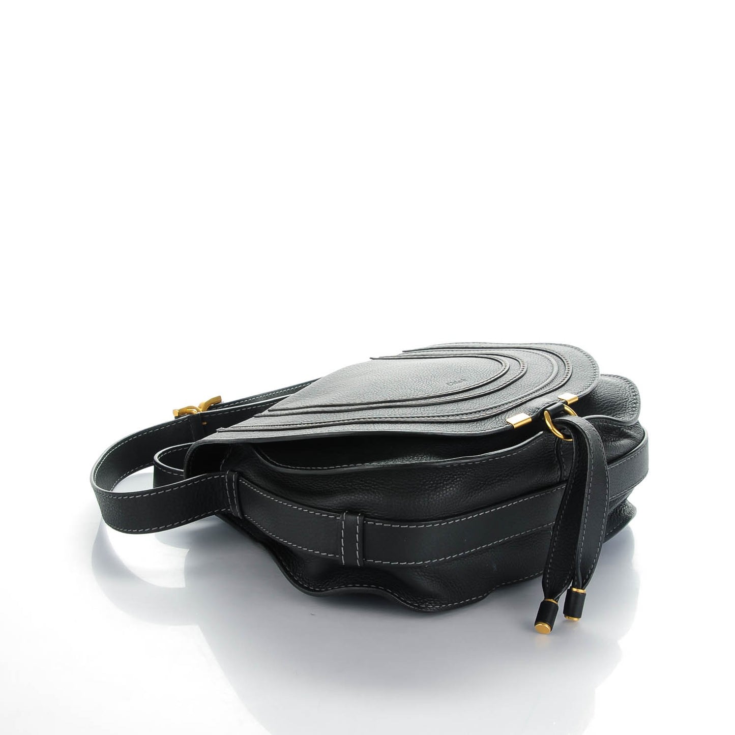Calfskin Medium Marcie Round Crossbody Bag Black