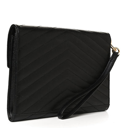 Saint Laurent Grain De Poudre Matelasse Chevron Monogram Envelope Clutch Black 3 of 7