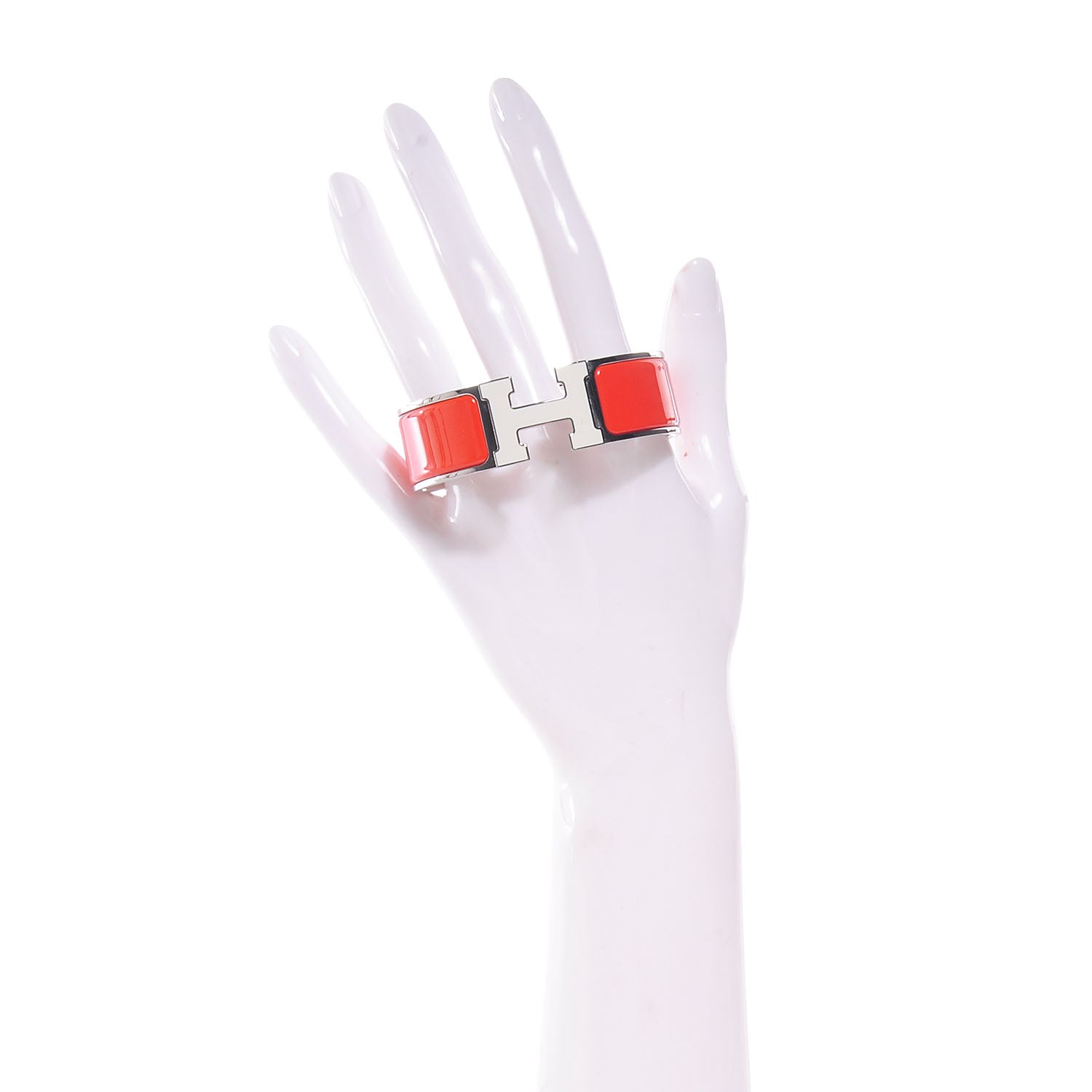 Hermes Enamel Wide Clic Clac H Bracelet PM Orange White 2 of 5