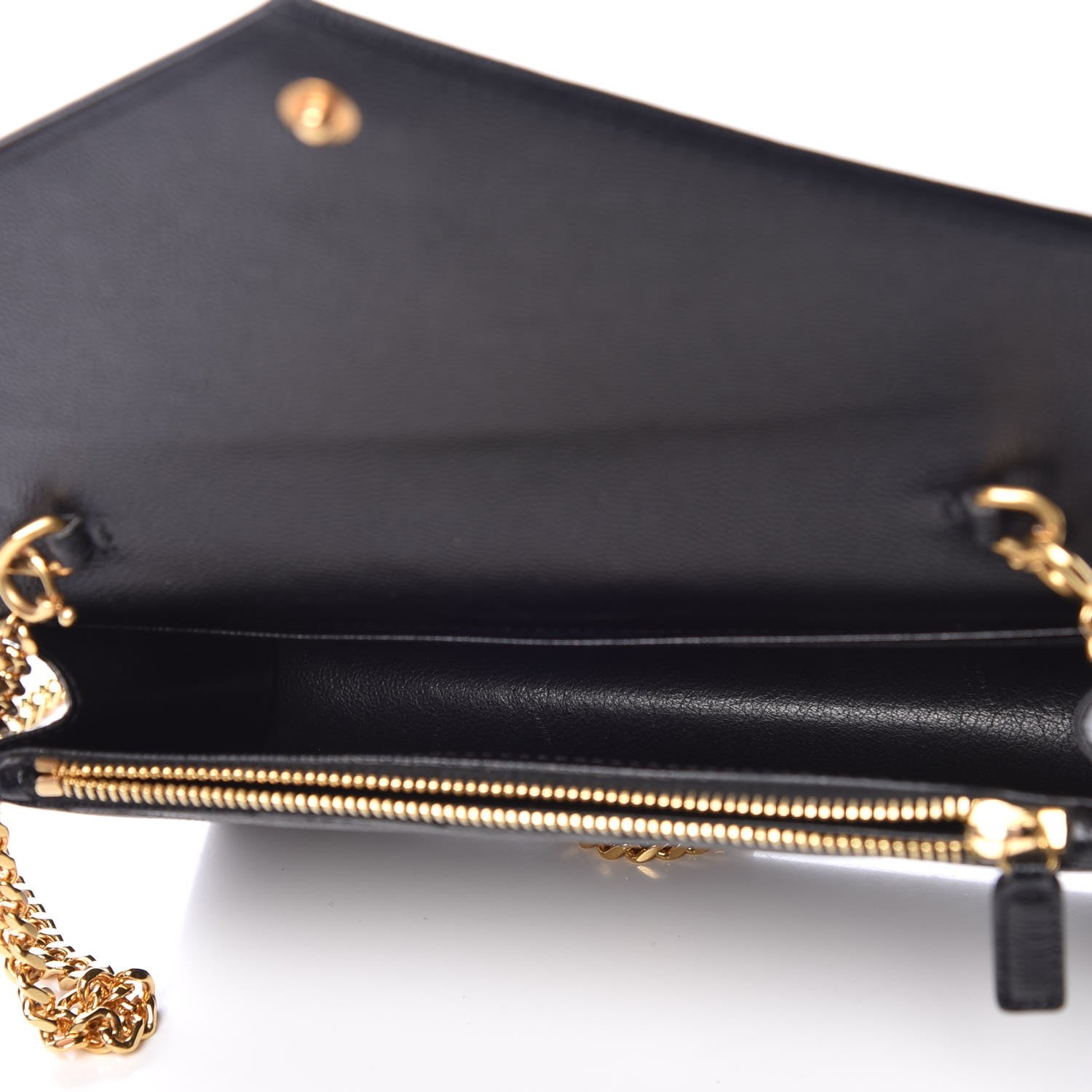 Saint Laurent Grain De Poudre Matelasse Chevron Monogram Envelope Chain Wallet Black 5 of 7