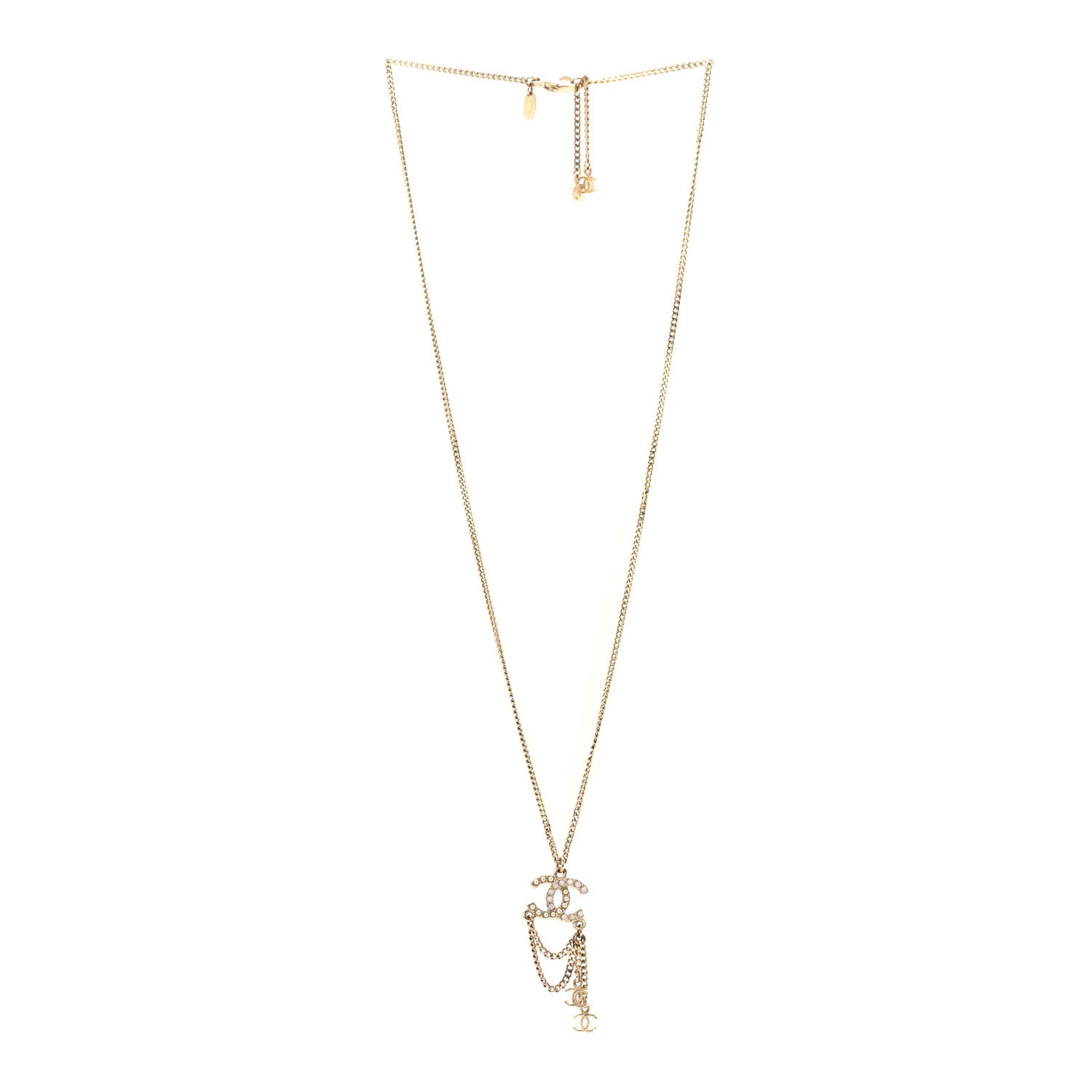 Chanel Pearl Crystal CC Chain Necklace Gold Pink 3 of 5