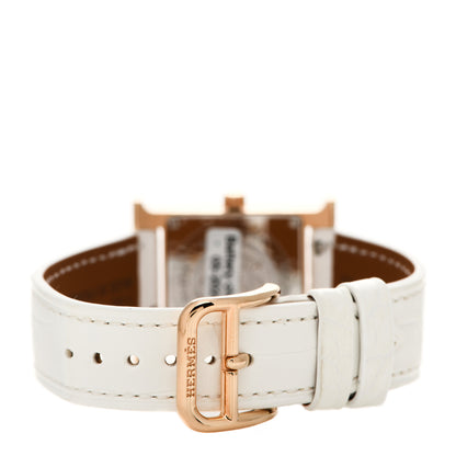 Hermes Stainless Steel Alligator Diamond Mother of Pearl 21mm Heure H Hour Quartz Watch Blanc 3 of 5