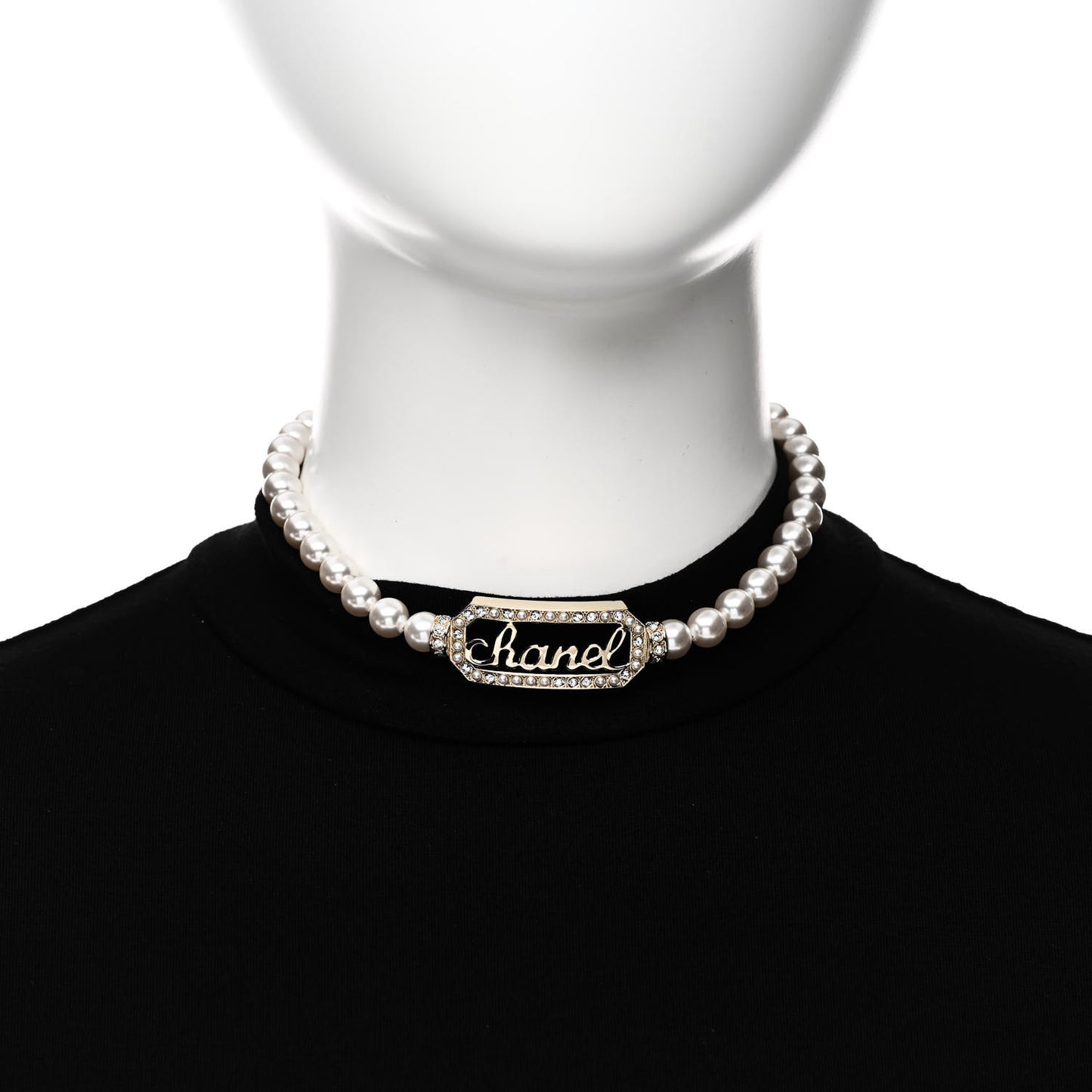 Pearl Crystal Logo Choker Gold Pearly White