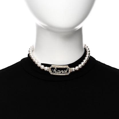Chanel Pearl Crystal Logo Choker Gold Pearly White 2 of 6