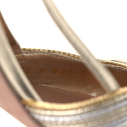 Valentino Garavani Metallic Raffia Calfskin Vlogo Slingback 80mm Pumps 37.5 Gold Silver 10 of 13