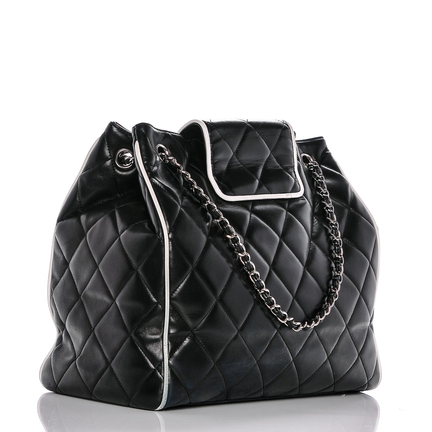 Lambskin Quilted CC Shopping Tote Black
