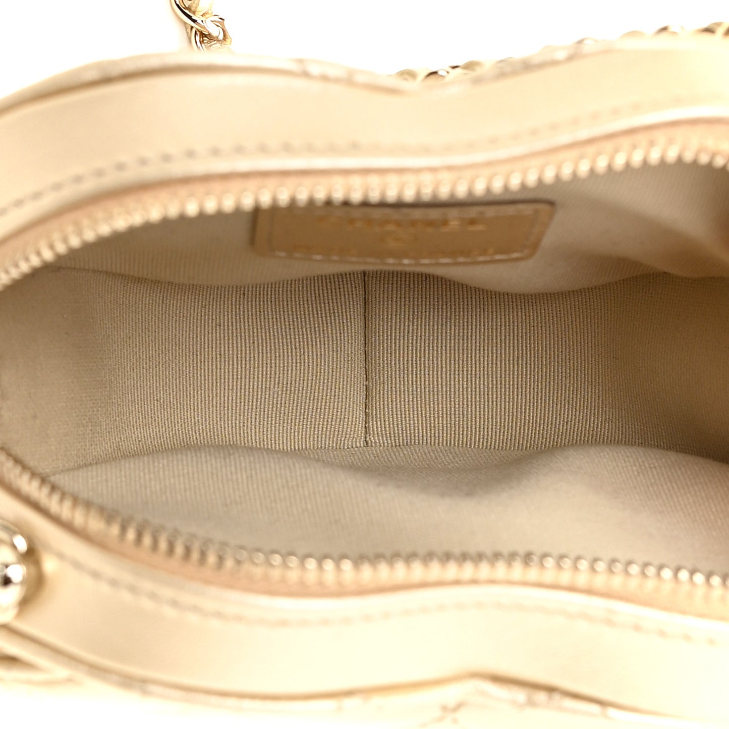 Metallic Lambskin Quilted CC In Love Heart Clutch With Chain Gold