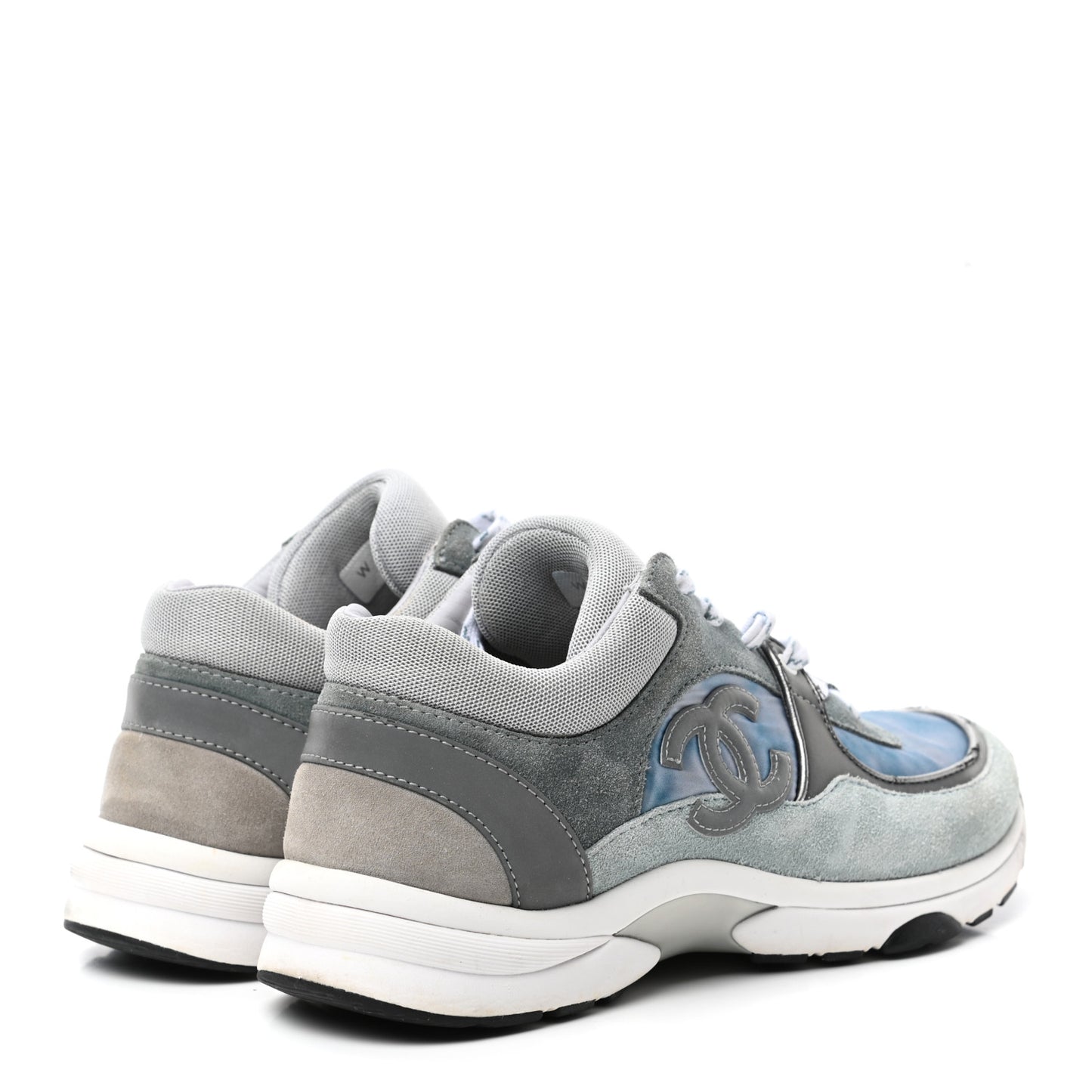 Nylon Lambskin Suede Calfskin CC Sneakers 39 Blue Grey White