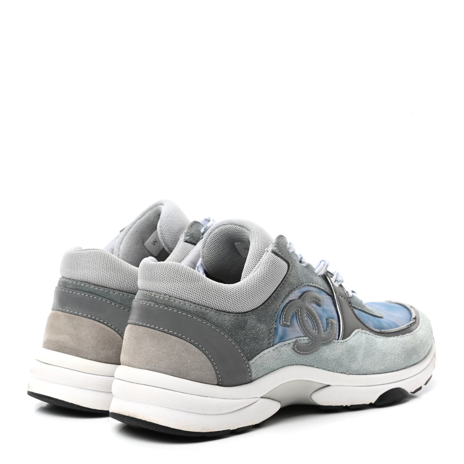Chanel Nylon Lambskin Suede Calfskin CC Sneakers 39 Blue Grey White 4 of 13