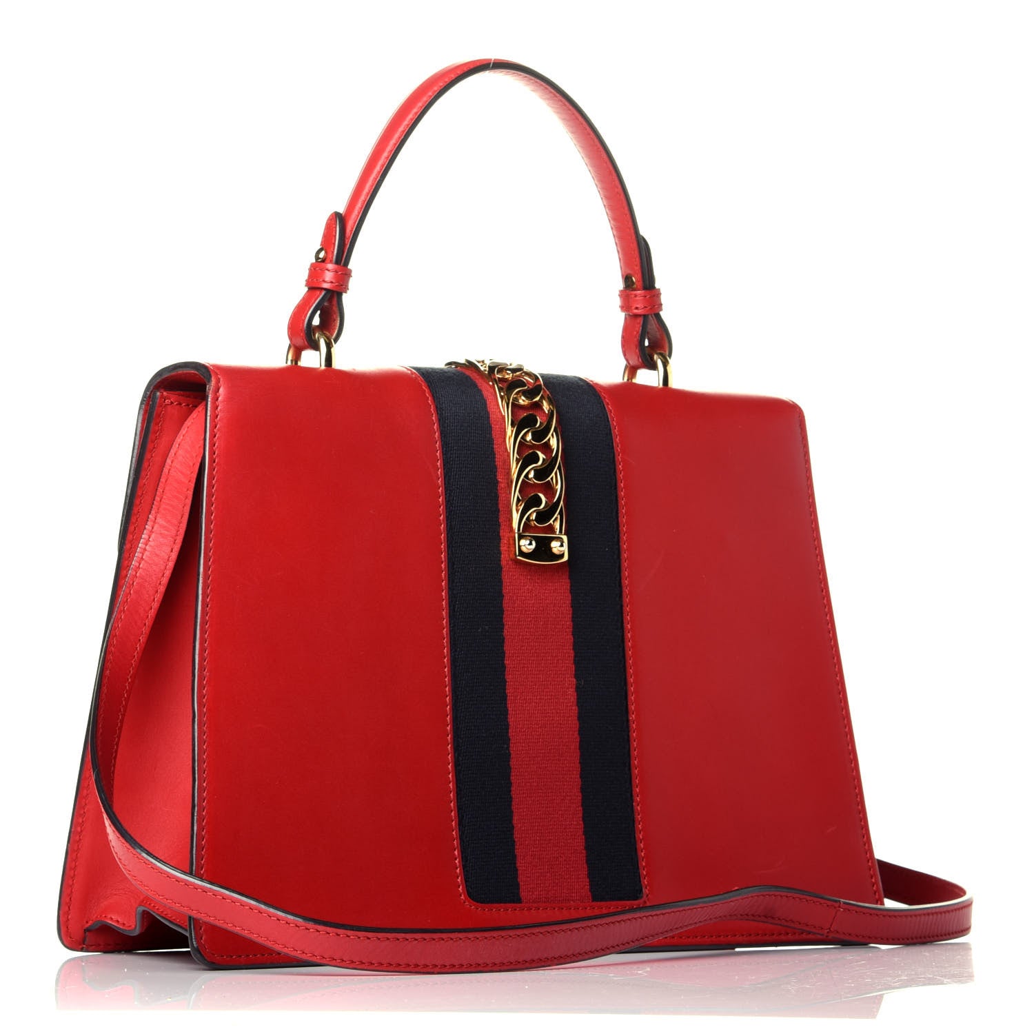 Gucci Calfskin Medium Sylvie Top Handle Bag Hibiscus Red 4 of 10