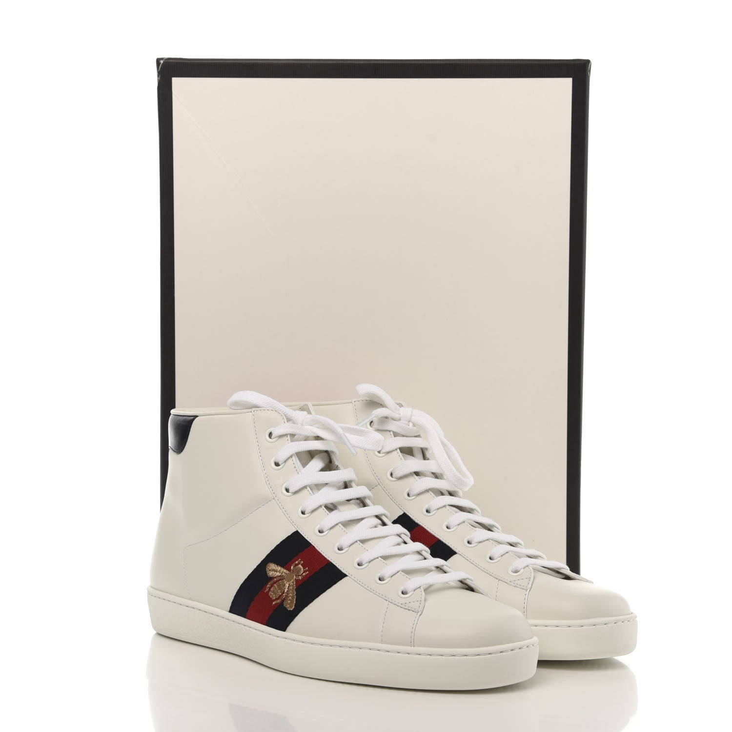 Gucci Calfskin Miro Soft Web Bee Embroidered Mens Ace High Top Sneakers 9 White 10 of 10