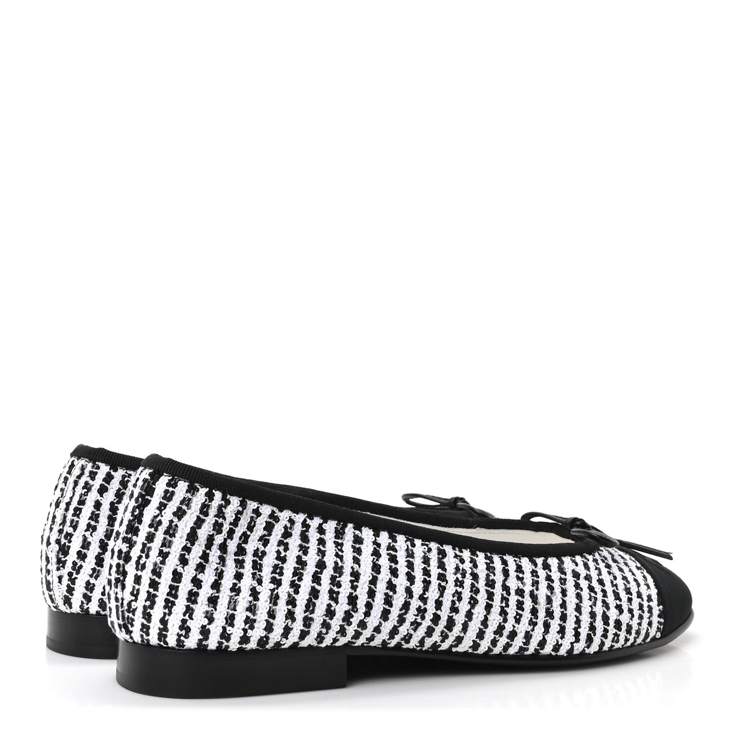 Tweed Sequin Grosgrain Cap Toe Ballerina Flats 36.5 Black White