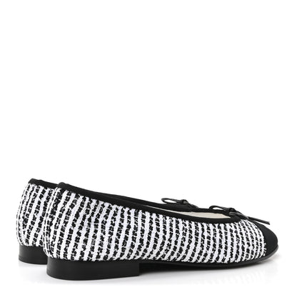Chanel Tweed Sequin Grosgrain Cap Toe Ballerina Flats 36.5 Black White 5 of 10
