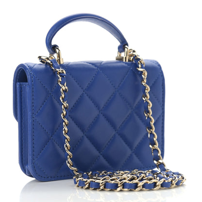 Chanel Lambskin Quilted Top Handle Flap Coin Purse With Chain Blue 3 of 12