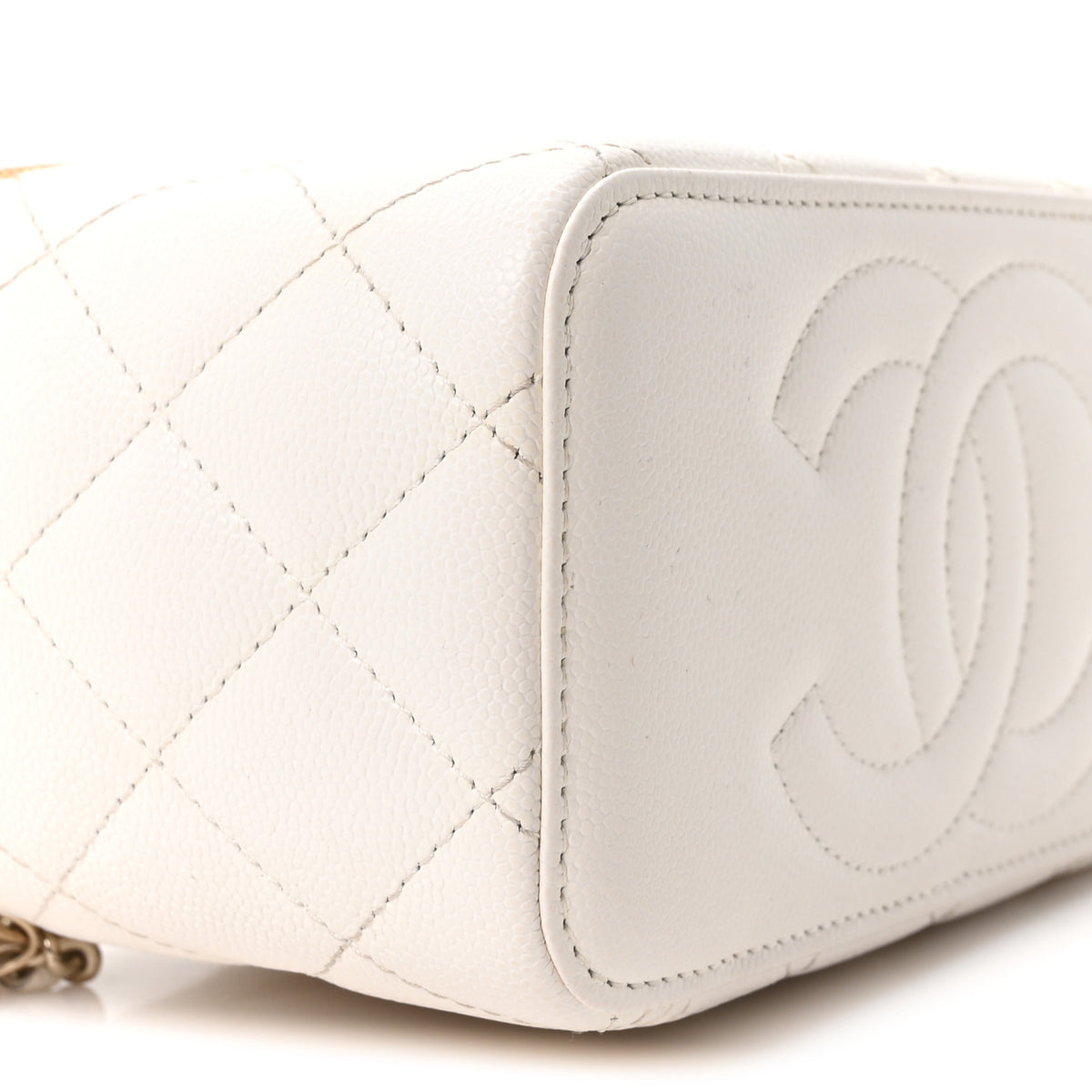 Caviar Quilted Crystal CC Logo Vanity Case With Chain White