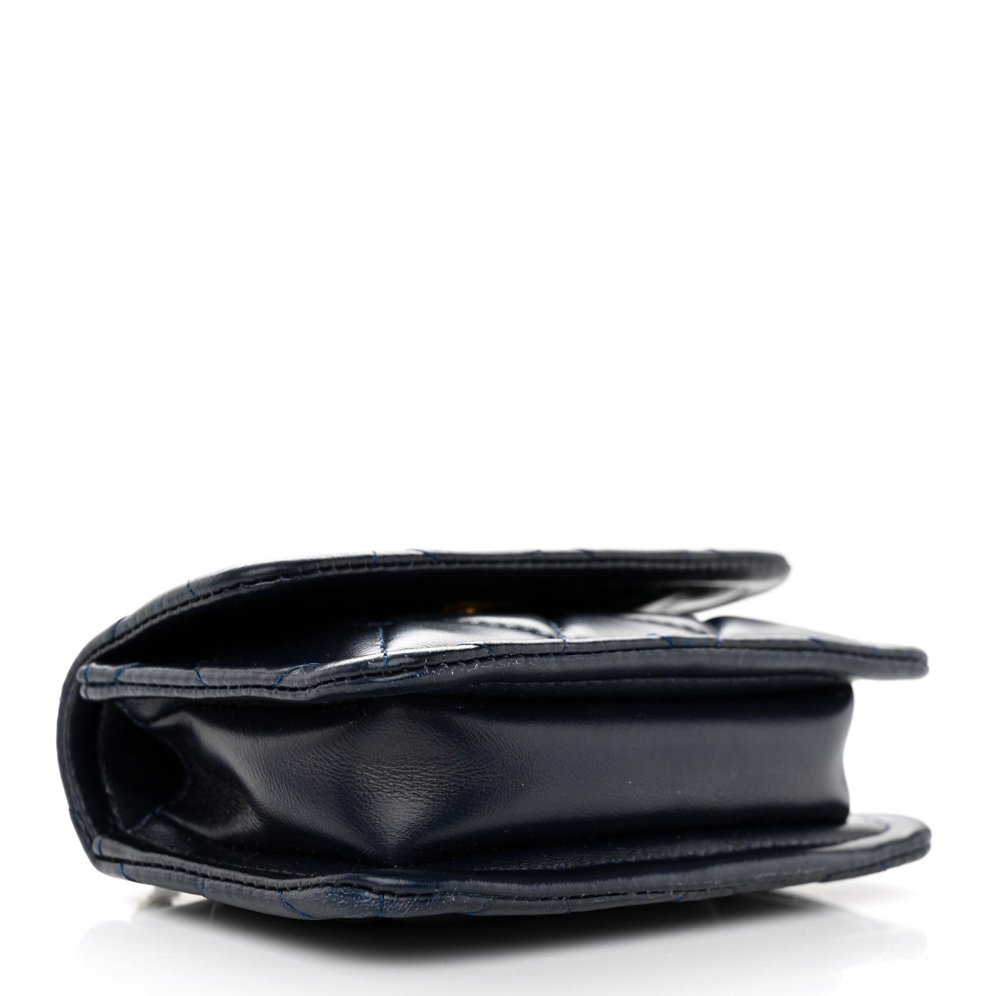 Shiny Lambskin Quilted Extra Mini Flap Navy Blue
